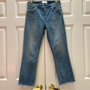 Current Elliott High Waist Cropped Straight Leg Jeans Joey Light Wash Raw Hem 28